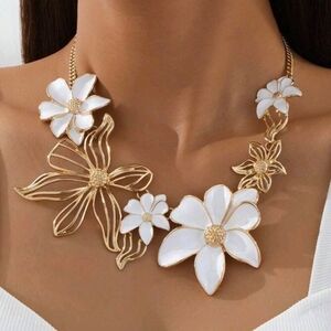 Gold and White Floral Necklace